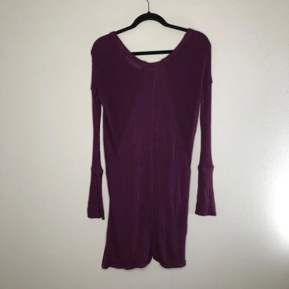 FREE PEOPLE Drippy Ventura Top Waffle‎ Knit Thermal Purple Size XS